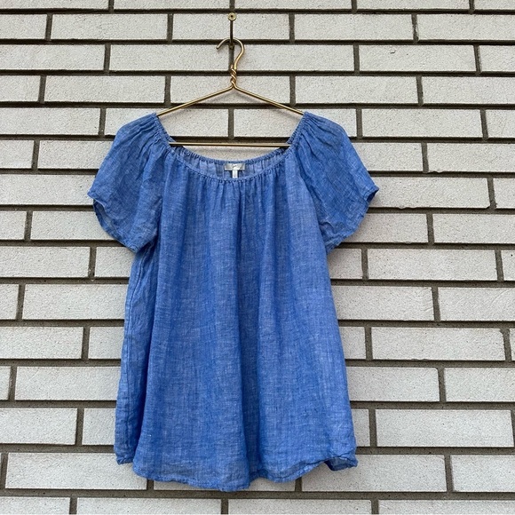 Joie Blue Linen Chambray Off The Shoulder Babydoll Flutter Top - Picture 4 of 9